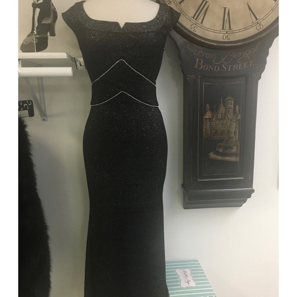 Art Deco Velvet Glitter Gown Black - Picture 9 of 12